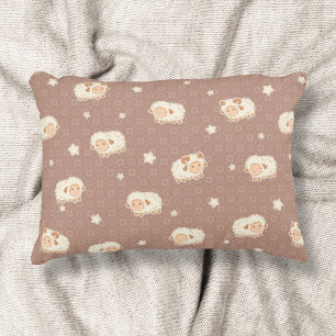Cute Little Sheep Pattern on Brown Accent Pillow
