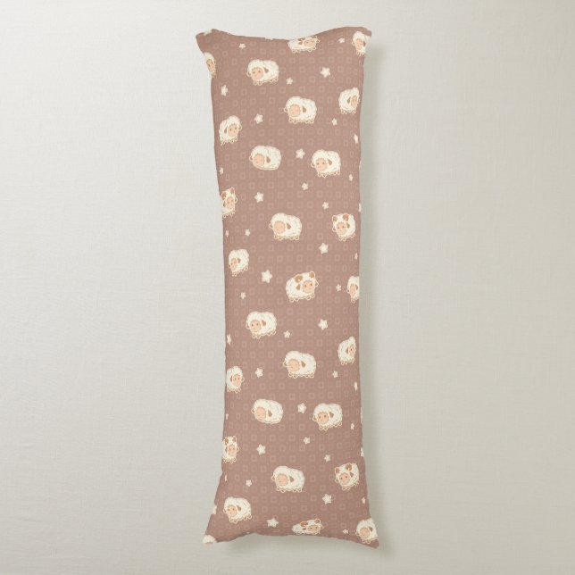 Cute Little Sheep Pattern on Brown Body Pillow (Front Vertical)