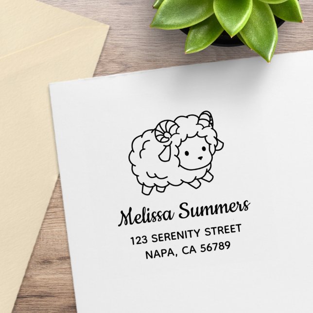 Cute Little Sheep Ram Address Rubber Stamp (Creator Uploaded)