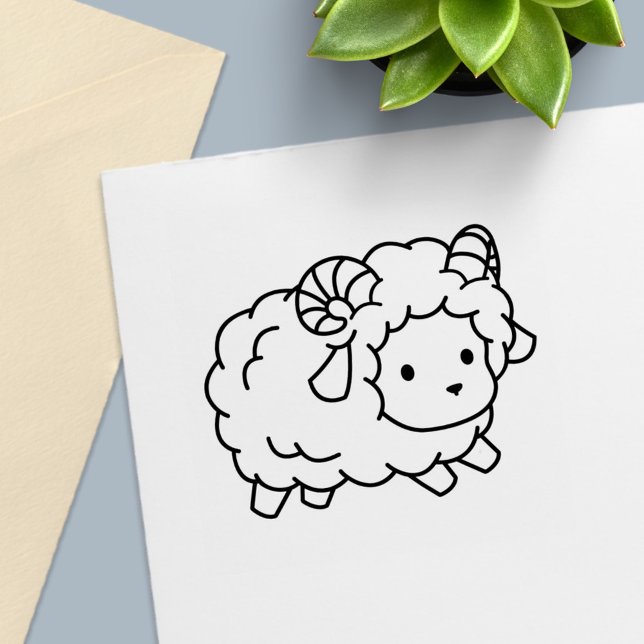 Cute Little Sheep Ram Colour Me Self-inking Stamp (Creator Uploaded)