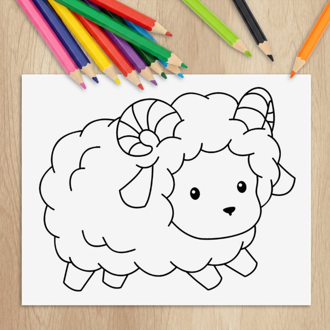 Cute Little Sheep Ram Colouring Page Rubber Stamp (Creator Uploaded)