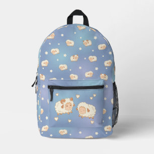 Cute Little Sheep Ram Ewe on Blue Printed Backpack