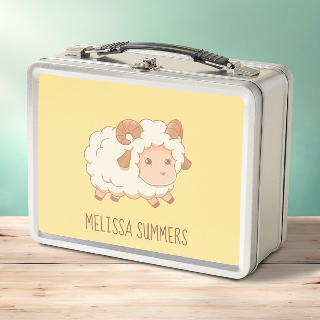 Cute Little Sheep Ram on Yellow Metal Lunch Box (Creator Uploaded)