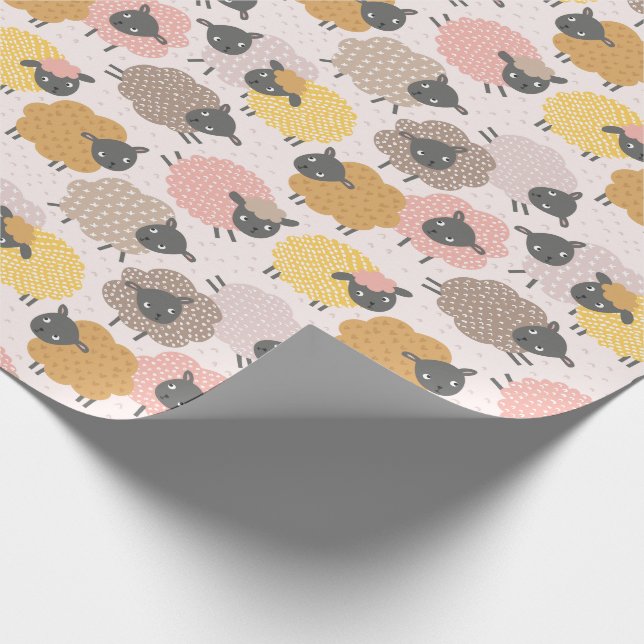 Cute Little Sheep sand beige pink on cream Wrapping Paper (Corner)