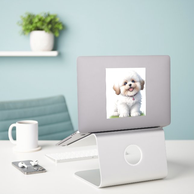 Cute Little Shih Tzu Puppy Dog Lover (Laptop On Desk)