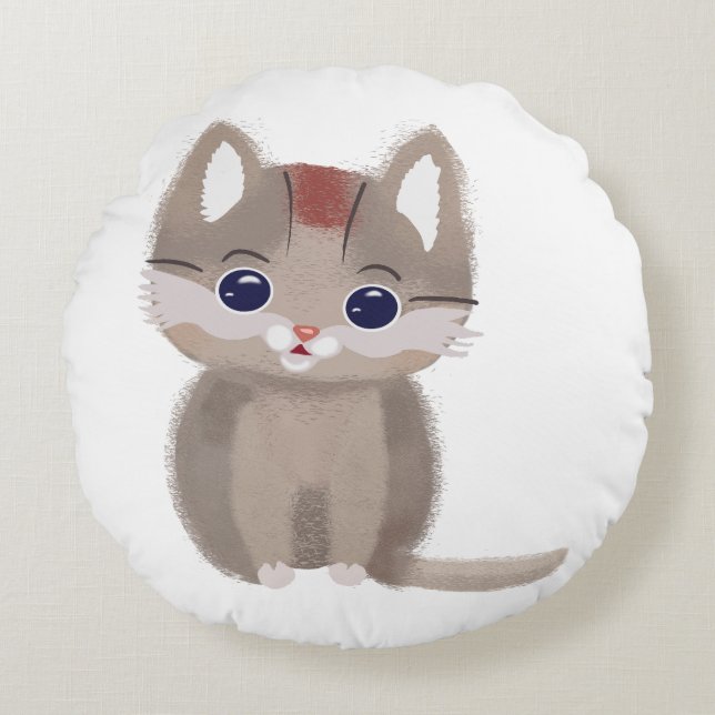 Cute little simple kitten round pillow (Front)