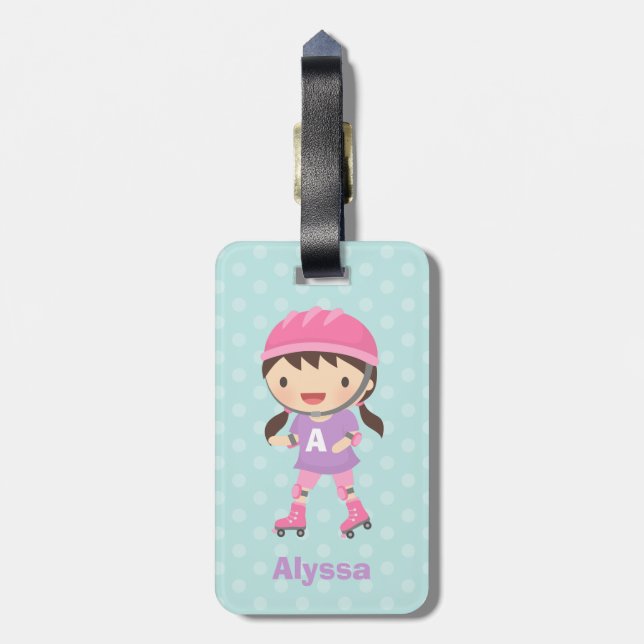 Cute Little Skater Girl Personalized Luggage Tag (Back Vertical)