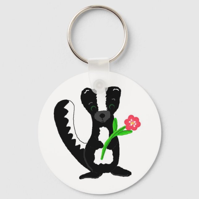 Cute Little Skunk With A Flower Keychain (Front)