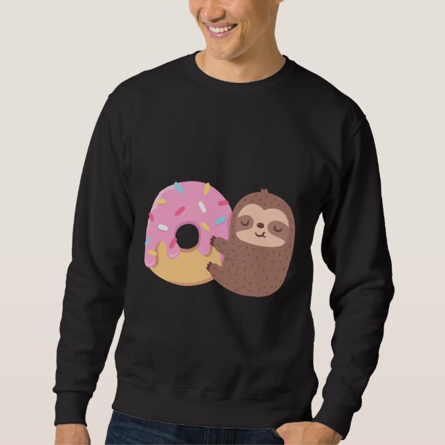 Cute Little Sloth Hugging A Doughnut Sweatshirt (Front)