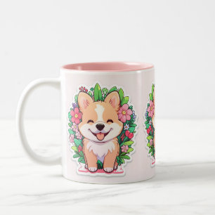 Cute Little Small Puppy Dog Pencil Art Two-Tone Coffee Mug