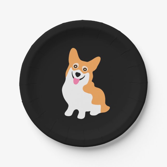 Cute Little Smiling Corgi Puppy Paper Plate (Front)