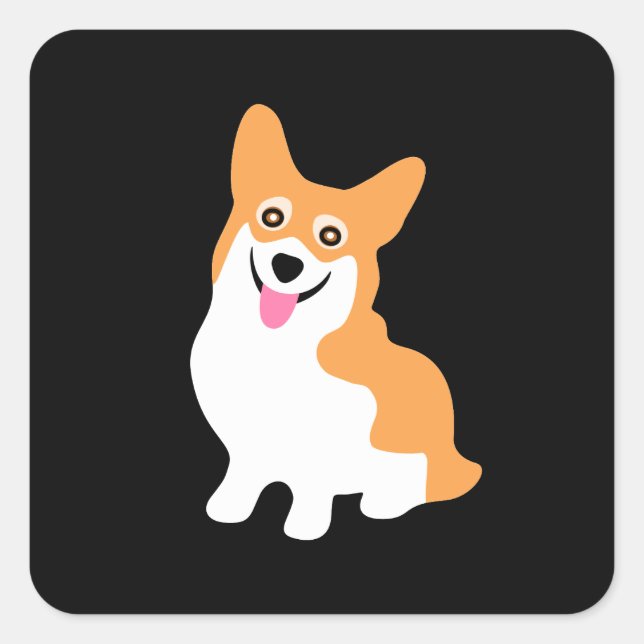 Cute Little Smiling Corgi Puppy Square Sticker (Front)