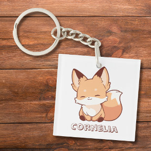 Cute Little Smiling Fox Personalized Name  Keychain