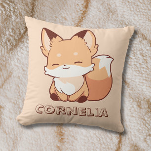 Cute Little Smiling Fox Personalized Name  Throw Pillow