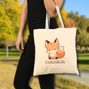 Cute Little Smiling Fox Personalized Name Tote Bag