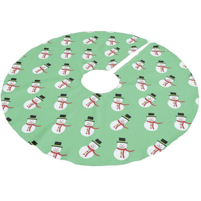 Cute little snowman brushed polyester tree skirt (Angled)