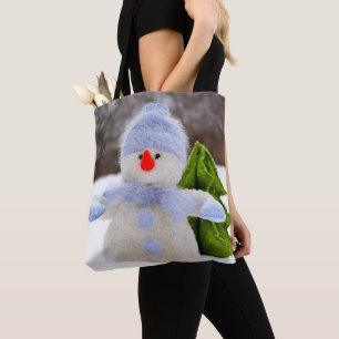 Cute Little Snowman in Blue Hat Tote Bag