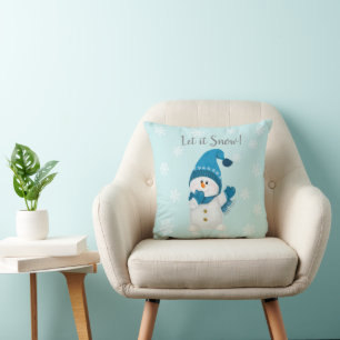 Cute Little Snowman Let It Snow! Merry Christmas Throw Pillow