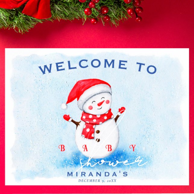 Cute Little Snowman Welcome to Winter Baby Shower  Poster (I wish you happiness!!!)