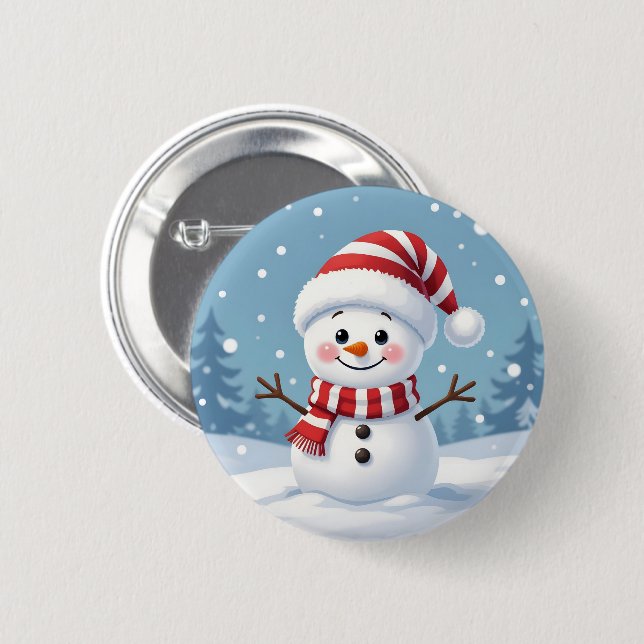 Cute little snowman with scarf & hat 2 inch round button (Front & Back)
