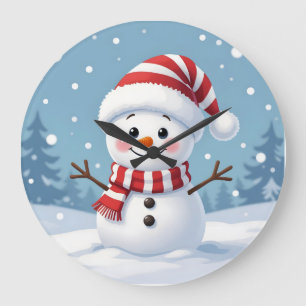 Cute little snowman with scarf & hat large clock