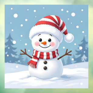 Cute little snowman with scarf & hat window cling