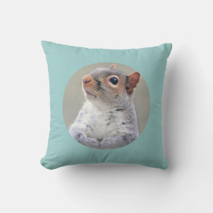 Cute Little Soft and Fluffy Grey Squirrel Throw Pillow