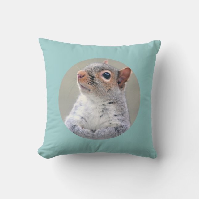 Cute Little Soft and Fluffy Grey Squirrel Throw Pillow (Front)
