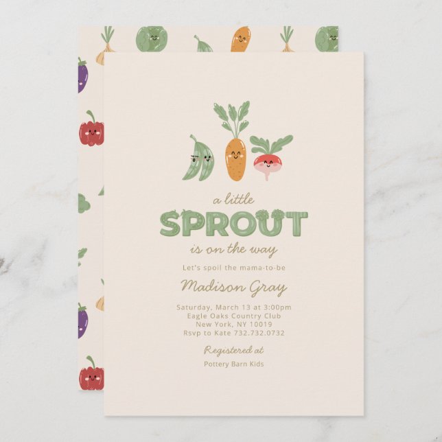 Cute Little Sprout on the Way Baby Shower Invitation (Front/Back)
