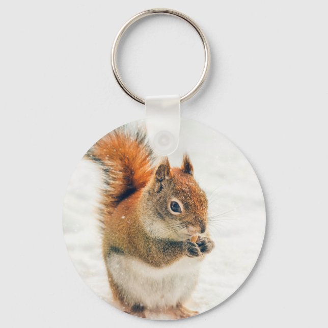 Cute Little Squirrel Eating Nuts Keychain (Front)