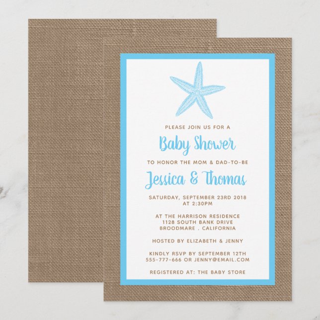Cute Little Starfish Baby Shower | Any Colour Invitation (Front/Back)