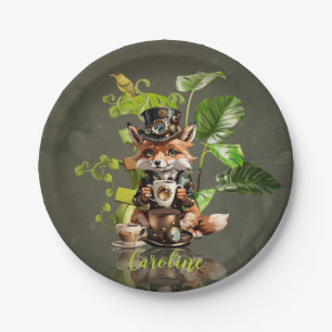 Cute little steampunk fox paper plate