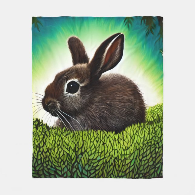 Cute Little Storybook Bunny Fleece Blanket (Front)