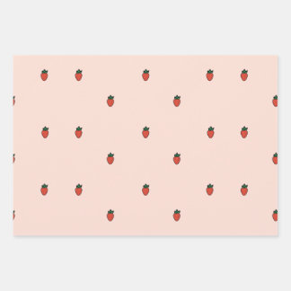 Cute Little Strawberries on pink wrapping paper