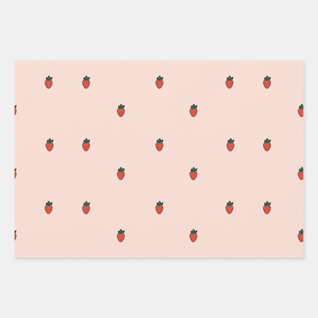 Cute Little Strawberries on pink wrapping paper (Front)