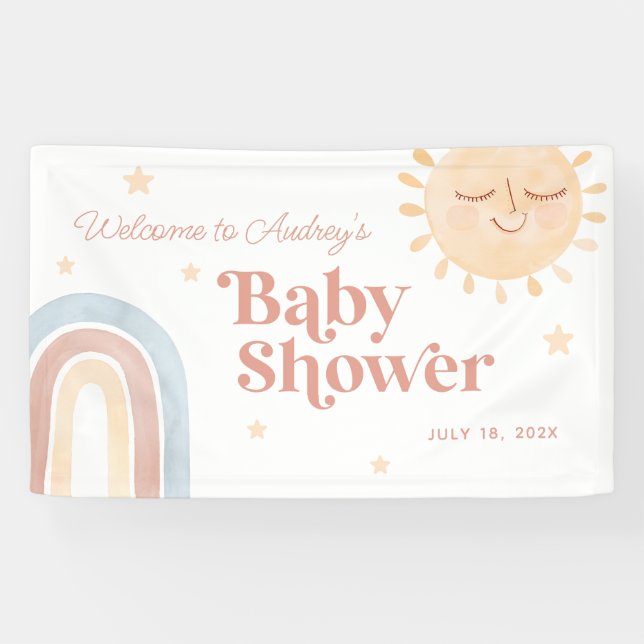 Cute Little Sun & Rainbow Baby Shower Welcome Banner (Horizontal)