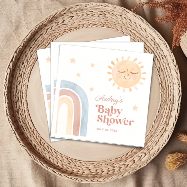 Cute Little Sun & Rainbow Boho Baby Shower Napkin (Cute Little Sun & Rainbow Boho Baby Shower Napkins)