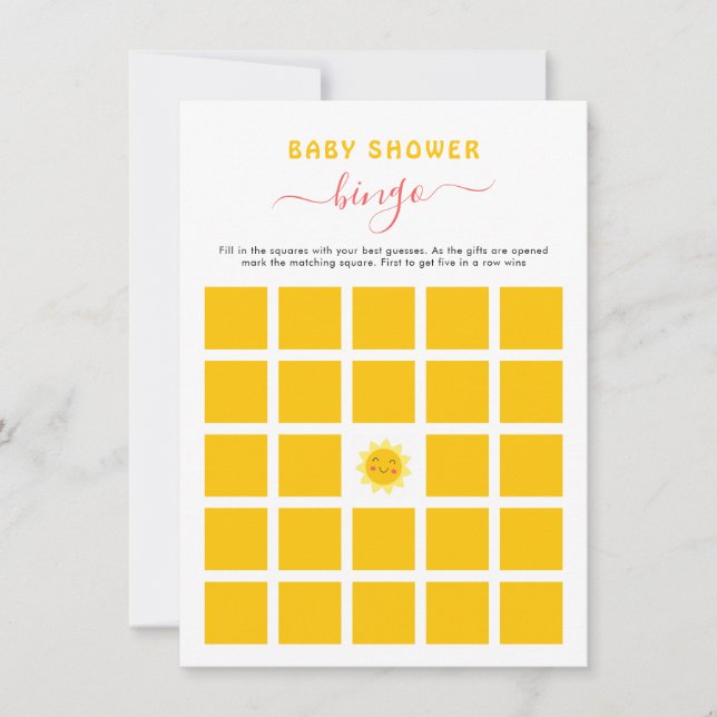 Cute Little Sunshine Baby Shower Bingo Game Card (Front)