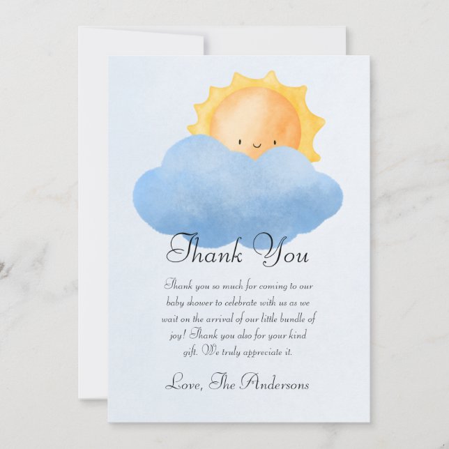 Cute Little Sunshine Baby Shower Thank You Card (Front)
