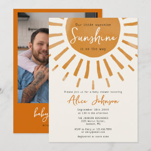 Cute Little Sunshine Boho Photo Baby Shower Invitation