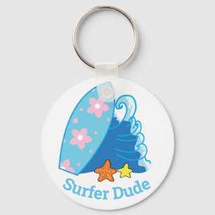 Cute Little Surfer Dude Surfboard and Wave Keychain