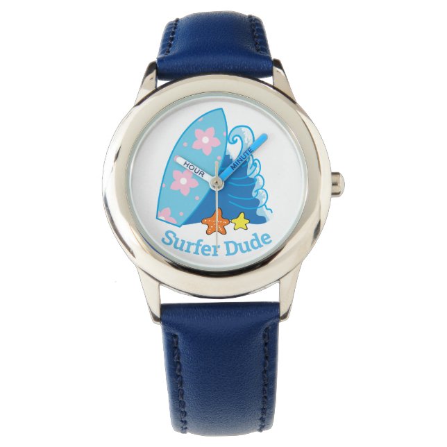 Cute Little Surfer Dude Surfboard and Wave Watch (Front)