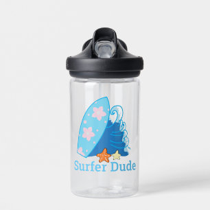 Cute Little Surfer Dude Surfboard and Wave Water Bottle