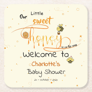Cute Little Sweet Dripping Honey Baby Shower Square Paper Coaster