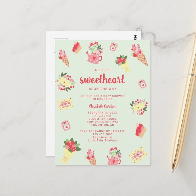 Cute Little Sweetheart on the Way Baby Shower Postcard (Front/Back In Situ)