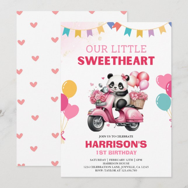 Cute Little Sweetheart Panda Birthday Invitation (Front/Back)