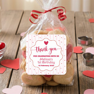 Cute Little Sweetheart Thank You First Birthday  Square Sticker