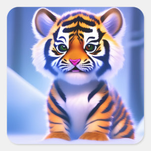 Cute Little Tiger Cub  Square Sticker