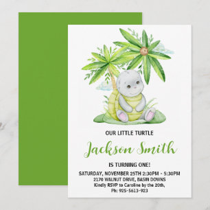 Cute Little Turtle Watercolor Birthday Party Invitation