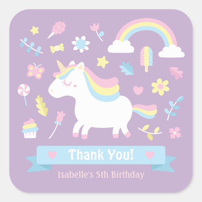 Cute Little Unicorn Girls Birthday Decor Stickers (Front)